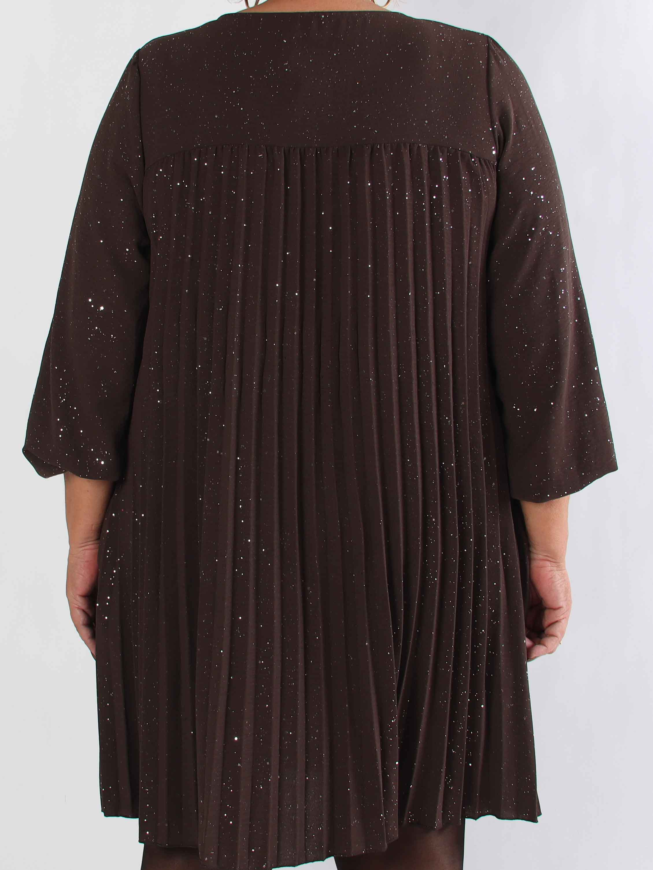 Nancy Glitter Short L/S - Plisseret plus size kjole med lommer og glimmer